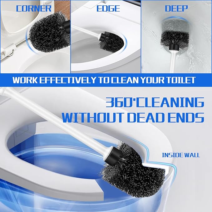 Toilet Brush and Holder Set, 2 Pack Long Handle Non-Slip Grip Toilet Bowl Brush, Hard Toilet Brush, Deep Cleaning for Bathroom, Easy to Assemble White
