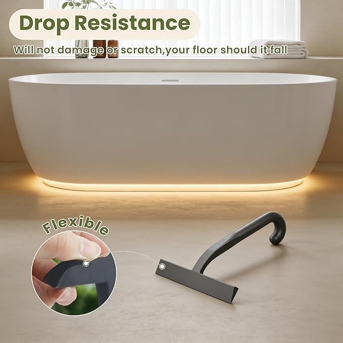 Shower Squeegee for Glass Doors - 10 Inch Ergonomic Round Grip, All-in-One Silicone Design with Built-in Hook Design for Easy Hanging, Efficient for Bathroom, Tile Wall, Car