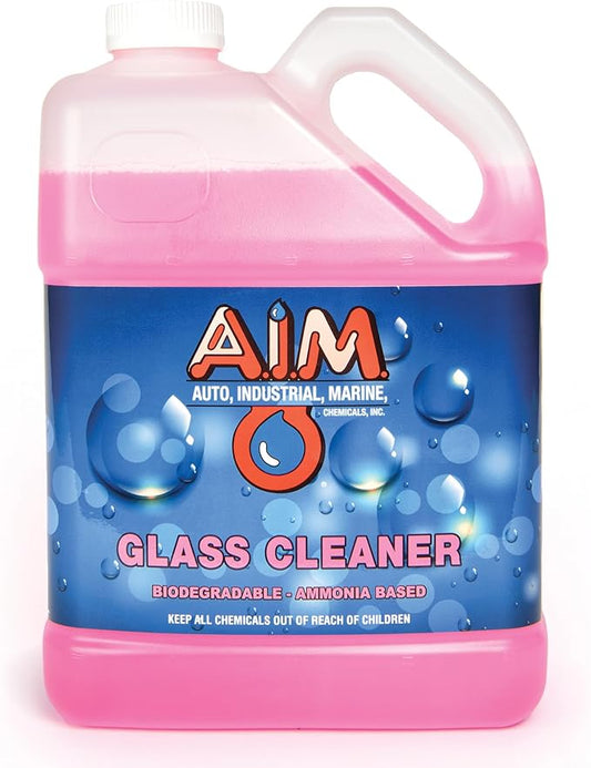 AIM Chemicals Ammoniated Glass Cleaner Concentrate - Streak-Free Shine for Windows, Cars, Homes, Offices - Dilutes 10:1 - Removes Dirt, Grime, Fingerprints - Ideal for Glass Spray Bottles - Gal