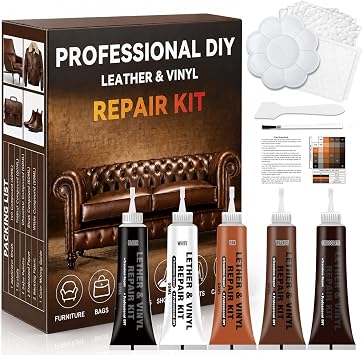 Brown Leather Repair Kit for Furniture, Car Seats, Couch, Steering Wheel, Leather and Vinyl Repair Kit with Super Easy I