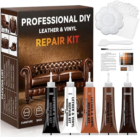 Brown Leather Repair Kit for Furniture, Car Seats, Couch, Steering Wheel, Leather and Vinyl Repair Kit with Super Easy I