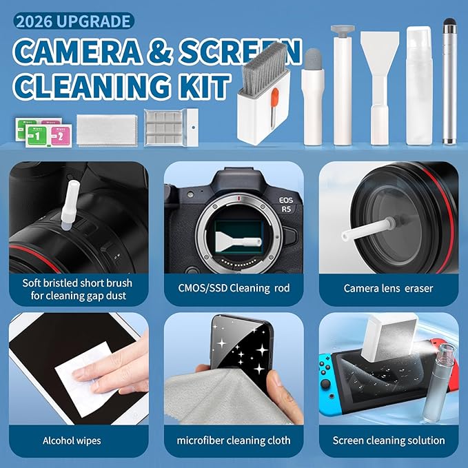 2026 Upgrade Phone Cleaning Kit 57PCS, iPhone Cleaning Kit, Airbud Cleaning Kit for AirPods, Keyboard Cleaning Kit, Charging Port Cleaner for Apple Lightning/Android USB-C (White, with 10 Mini Brush)
