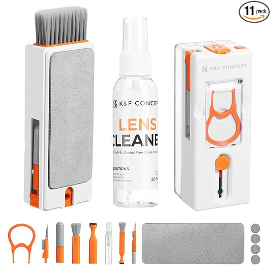 K&F Concept Newly Upgraded 11-in-1 Keyboard Cleaning Kit with Extra 60ml Cleaner - Multifunction Electronic Device Cleaner Set for Cell Phone Tablet PC Camera Keyboard Earbud