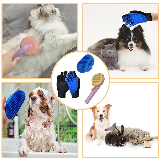 Cat Grooming Glove Brush,Self-Cleaning Slicker Pet Brush for Short and Long Haired pats,Dog Bath Brush for Shedding and Grooming,Removes Loose Hair and Tangles,Promote Circulation