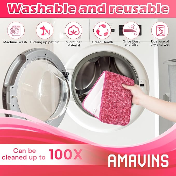 AmaVins 3 Pack Microfiber Cleaning Pads, Reusable Microfiber Mop Pads for 18 Inch Mop, Hardwood Floor Replacement Cleaning Mop Pads, Machine Washes