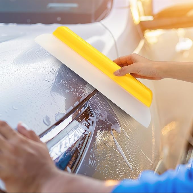 2 Pack 14 Inch Car Drying Squeegee Yellow Longer Silicone Water Squeegee Window Shower Blade Automotive Squeegees Flexible Auto T-bar Rubber Squeegees for Car Windshield Glass Bathroom Wash Tool
