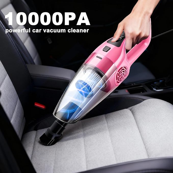 Car Vacuum Cleaner – 9000PA High Power Suction, DC 12V Portable Handheld Auto Vacuum with Attachments, Mini Car Interior Cleaner for Pet Hair, Dust, Crumbs, and Debris (Blush Pink)