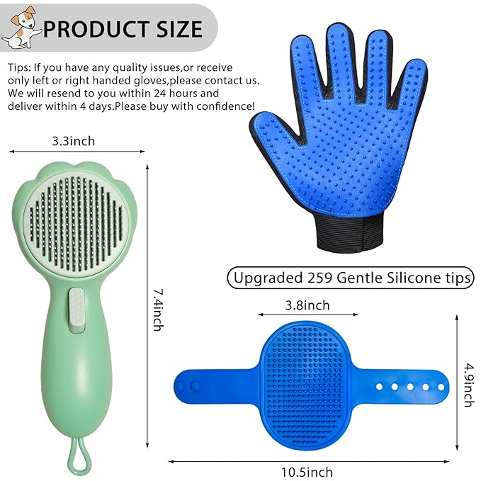 Cat Grooming Glove Brush,Self-Cleaning Slicker Pet Brush for Short and Long Haired Pets,Dog Bath Brush for Shedding and Grooming,Removes Loose Hair and Tangles,Promote Circulation