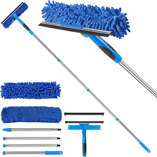 Professional 67" Window Squeegee, 3-in-1 Rotatable Squeegee for Window Cleaning with Extension Poles, Window Cleaner Tool Kit for Indoor & Outdoor High Windows and Car Glass