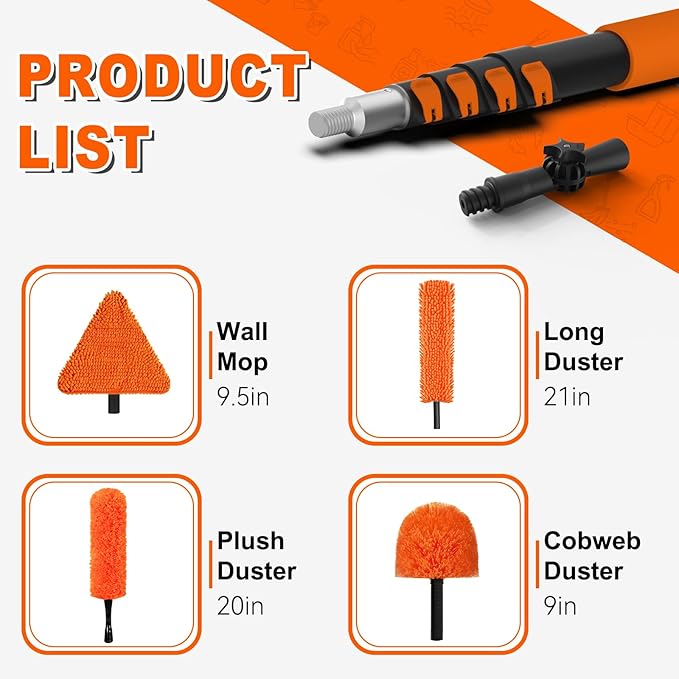 SISUPASSIE 26FT Reach Duster Cleaner Kit, Dusters for Cleaning with Extension Pole, Baseboard & Wall and Window Cleaner Mop for Fan Blades, High Ceiling and Cobweb