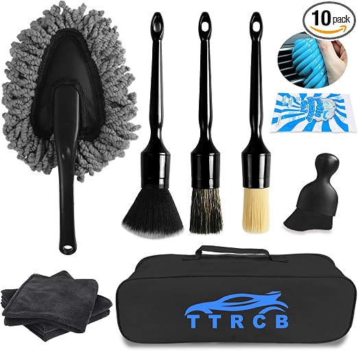 10PCS Car Detailing Cleaning Kit Interior Cleaner, Car Detailing Brushes, Car Duster, Car Cleaning Gel, Microfiber Clean