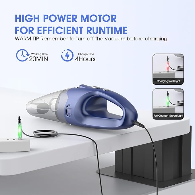 YOOHI Handheld Vacuum Cordless Rechargeable – 6000Pa Mini Hand Held Vacuum, LED Light, 20–25 Mins Runtime, USB Charging, 500ML Cup – Lightweight Small Vacuum Cleaner Cordless for Car/Office/Home