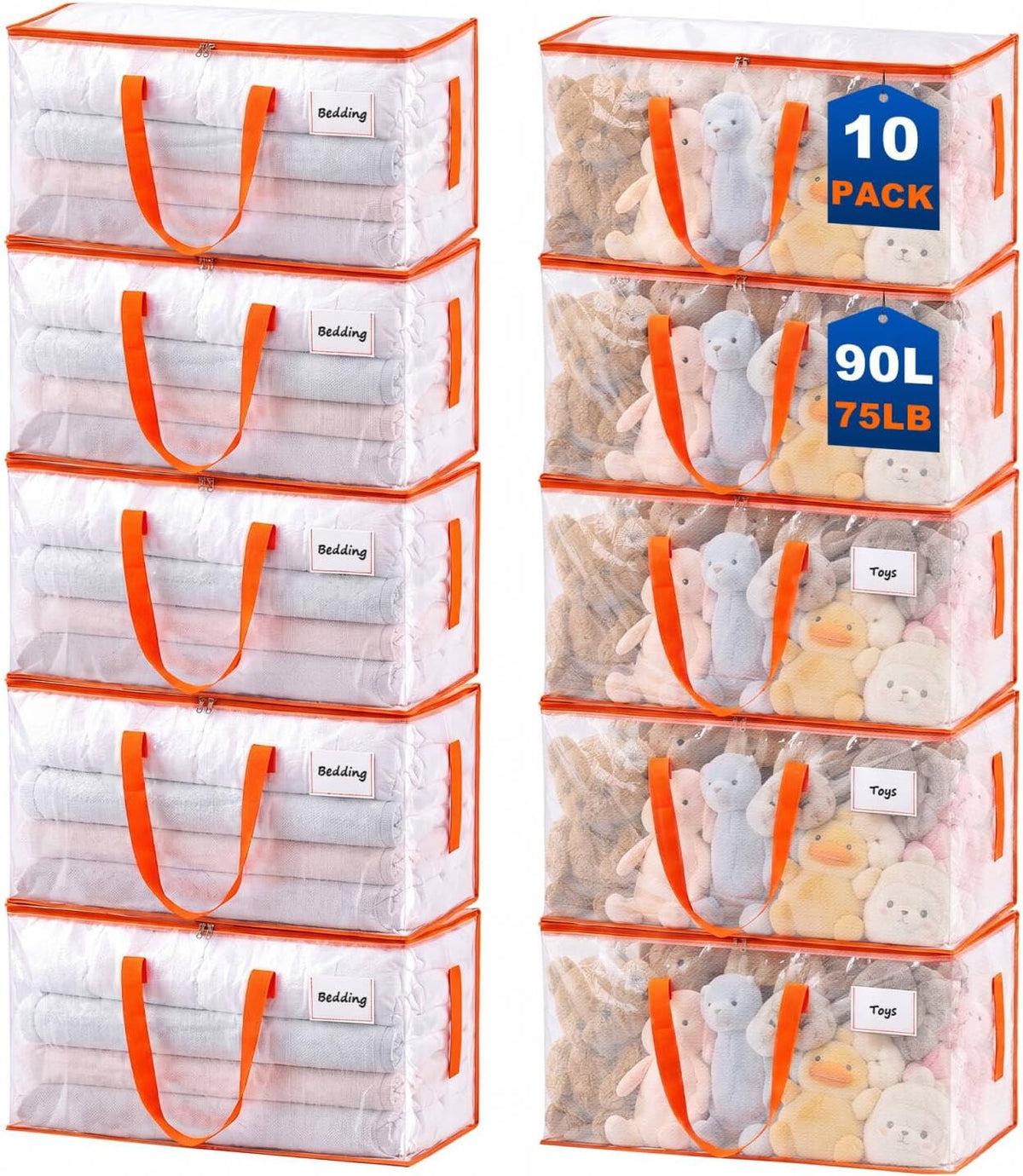 10-Pack Clear Moving Bags Heavy Duty Extra Large, Storage Totes