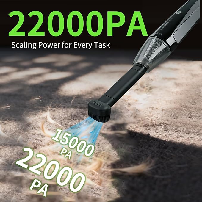 Car Vacuum, Handheld Vacuum Cordless 22000Pa Suction with 2 Suction Modes, 2-in-1 Portable Mini Car Vacuum Cleaner Cordless Vacuum Rechargeable Type-C Charge for Car, Office Desk, Keyboards（Black)