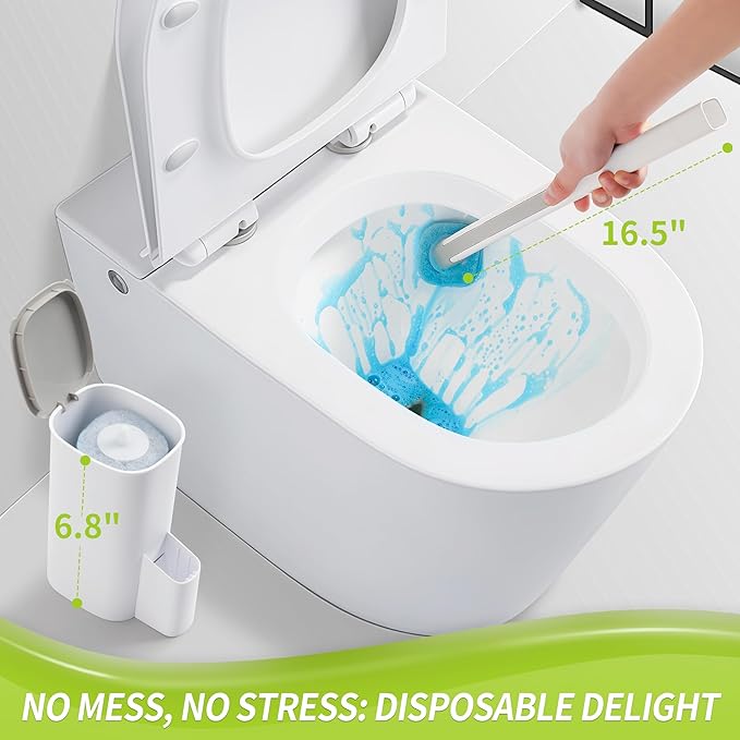 IVYROLL Toilet Bowl Cleaner Wand with 14 Refills, Disposable Toilet Brush Set with Holder, Cleaning System Starter Wand Kit, Bathroom Cleaning Set