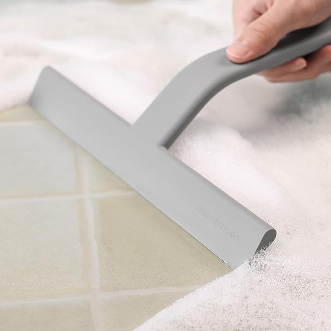 dancemoon JustHang Shower Squeegee for Glass Doors, All-One-Piece Award-Winning Silicone Squeegee with Built-in Hook for Bathroom, Window, Mirror, Tile Wall, Car, Streak-Free Cleaner Tool,10-Inch Gray