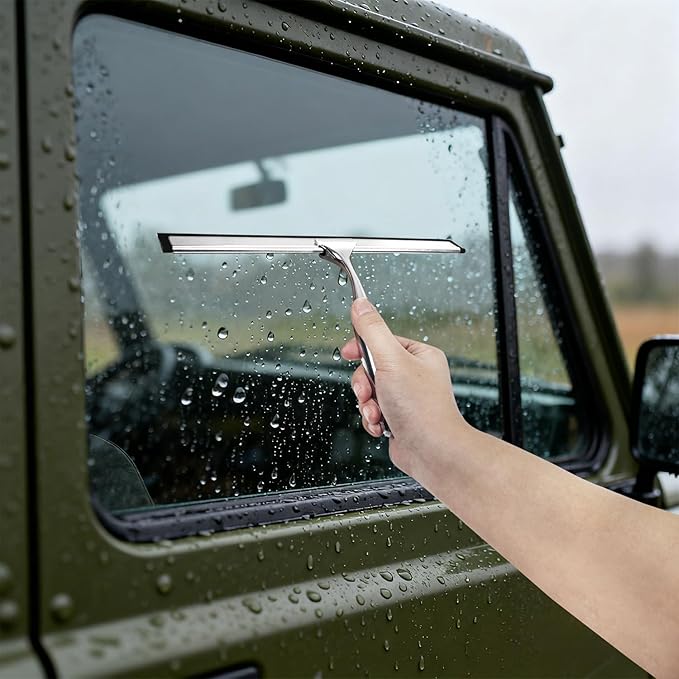 Squeegee for Shower Glass, 10-Inch Shower Squeegee for Glass Doors, All-Purpose Stainless Steel and TPR Rubber for Streak-Free Cleaning on Glass Shower Doors, Mirrors, Windows, Tile and Car Glass