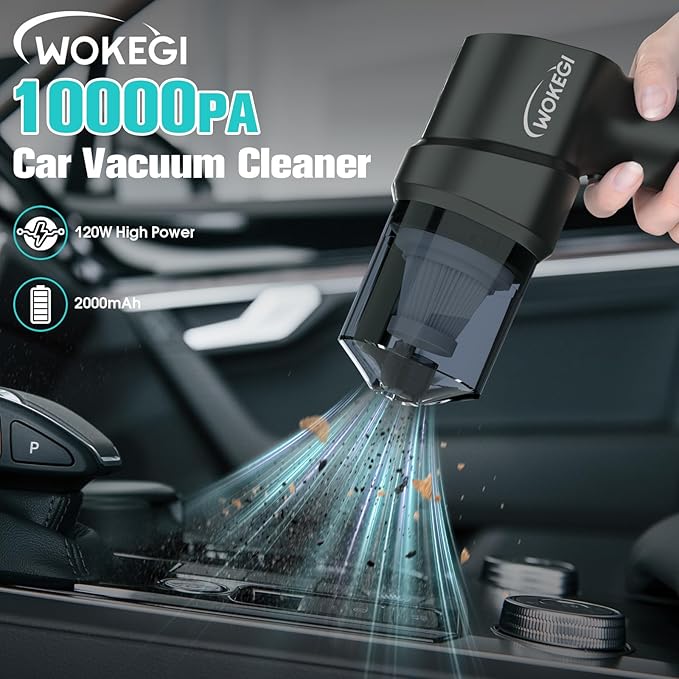 Handheld Mini Car Vacuum, 10000PA Wireless Portable Vacuum with 2000mAh Battery, 2 in 1 Vacuum Cleaner & Air Duster with Type-C Charging, Lightweight for Car, Home, Kitchen (Black)