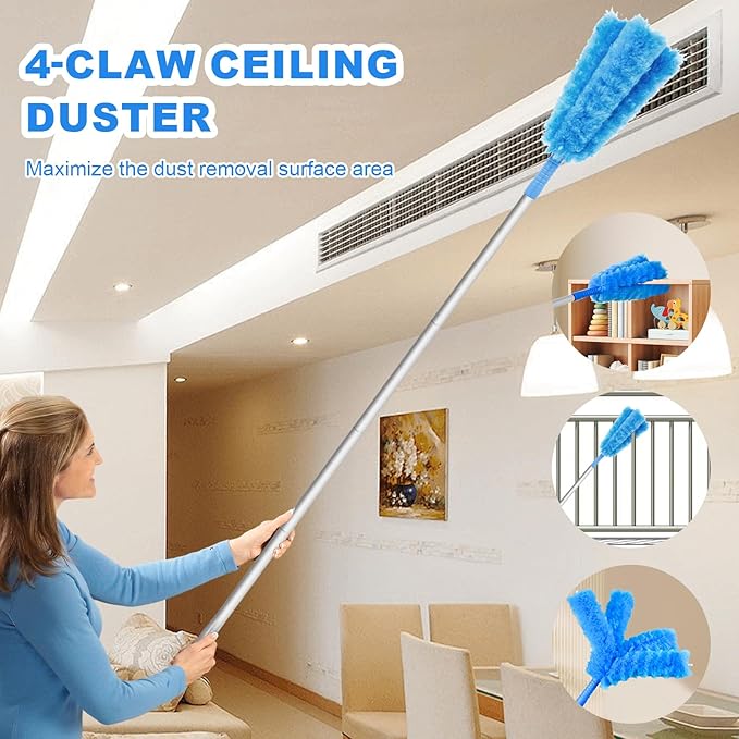 Storystore Ceiling Fan Cleaner Duster - Adjustable Duster with Extension Pole,Dusters for Cleaning Fan Blade, Walls and Cobweb (Round / 4Claw)