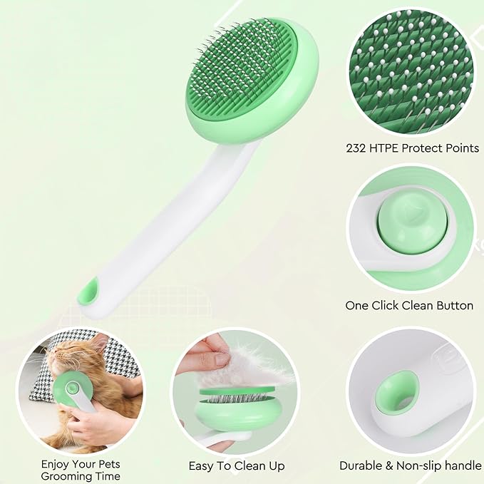 Cat Grooming Glove Brush,Self-Cleaning Slicker Pet Brush for Short and Long Haired Pets,Dog Bath Brush for Shedding and Grooming,Removes Loose Hair and Tangles,Promote Circulation