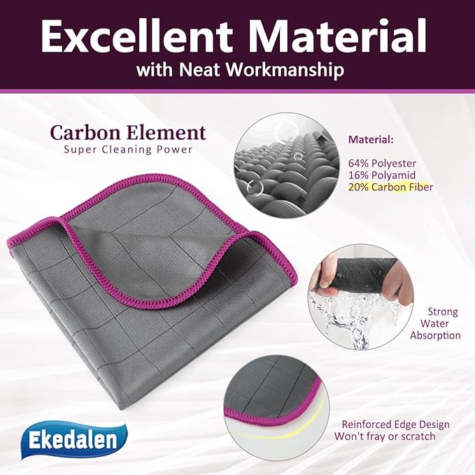Microfiber Cleaning Cloth Lint Free Glass Cleaner Window Polishing Streak Free Miracle Easy Clean Rag Reusable for Mirror Kitchen Dish Auto Detailing, Grey-Purple