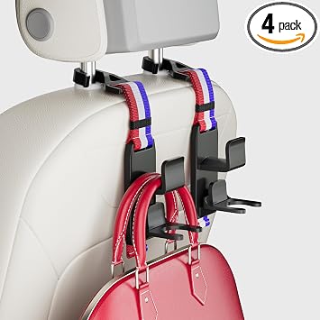 Purse Hook for Car, Adjustable Headrest Bag Seat Hooks Back, Car Accessories for Women, Coloured, 4 Pack