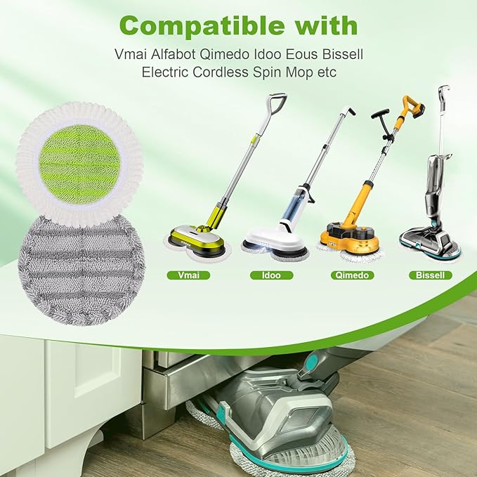 6.3 inch Electric Spin Mop Pads Compatible with Vmai Alfabot Qimedo Idoo Eous Bi-ssell Gobot Teko Corldess Spin Mop, Round Mop Replacement Pad Microfiber Scrubber Refill for Floor Cleaning (8 Pack)