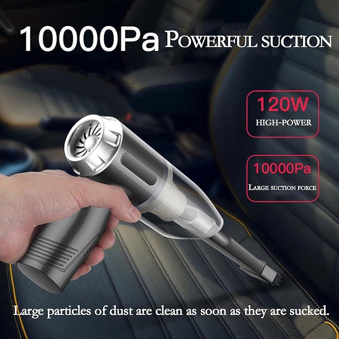 3-in-1 mini car Vacuum Cleaner has 10000PA Super Suction and 120W high Power. Portable Hand-held Vacuum Cleaner can be Used for Desk Cleaner and car Cleaner(Wired Cleaner)