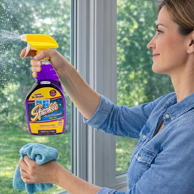 Sparkle Glass Cleaner Refill 1 Gallon (128 Fl Oz) – Ammonia-Free Heavy Duty Streak-Free Formula for Windows, Mirrors & Glass (Pack of 3)
