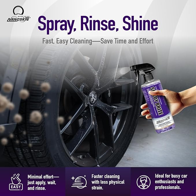 Nanoskin SPEEDY BRITE Pro Grade Wheel & Tire Acid Cleaner, 30 gallons - Chrome & Coated Wheel Safe, Cleaning with Organic Acid | Removes Brake Dust & Road Grime for Auto Detailing, Body Shop Safe