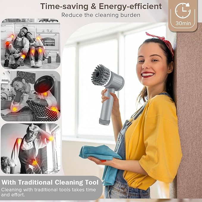 Electric Spin Scrubber - Shower Scrubber,Bathroom Scrubber Electric,for Cleaning Tub, Floor, Tile, Window, Sink, Kitchen Cleaning with 6 Electric Cleaning Brush Head (8)