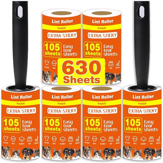Yvnicll 630 Sheets Lint Rollers for Pet Hair Extra Sticky，Easy Spiral Tear Lint Roller for Clothes and Pet Hair， Remover for Couch, Furniture and Carpet.