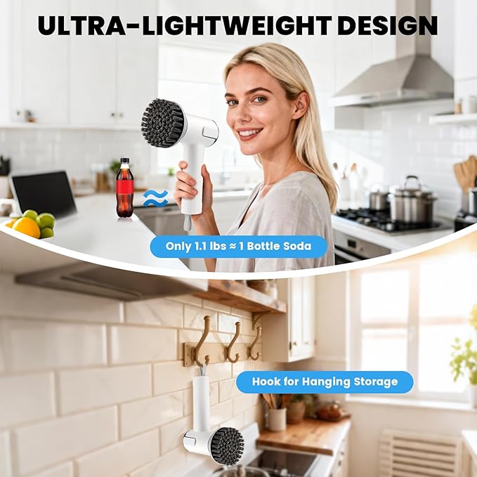 Electric Spin Scrubber for Scrub Daddy/Mommy, Goldusk 2-Speed Power Cleaning Brush with Digital Display 4 Replacement Brush Heads, Smiley Sponge Wand Handle Dish Wand for Sink/Griddle/Stove/Tub/Tile