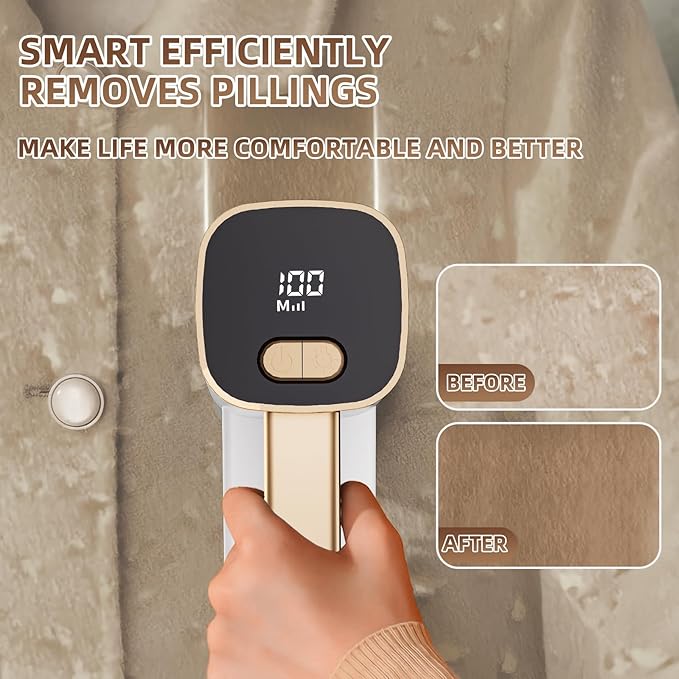 EiLVEEY Rechargeable Lint Remover, Fabric Shaver Fuzz Remover, Sweater Shavers with 6-Leaf Blades, 3-Speeds Digital LED Display to Remove Pilling for Clothing and Furniture, Lint Ball, White