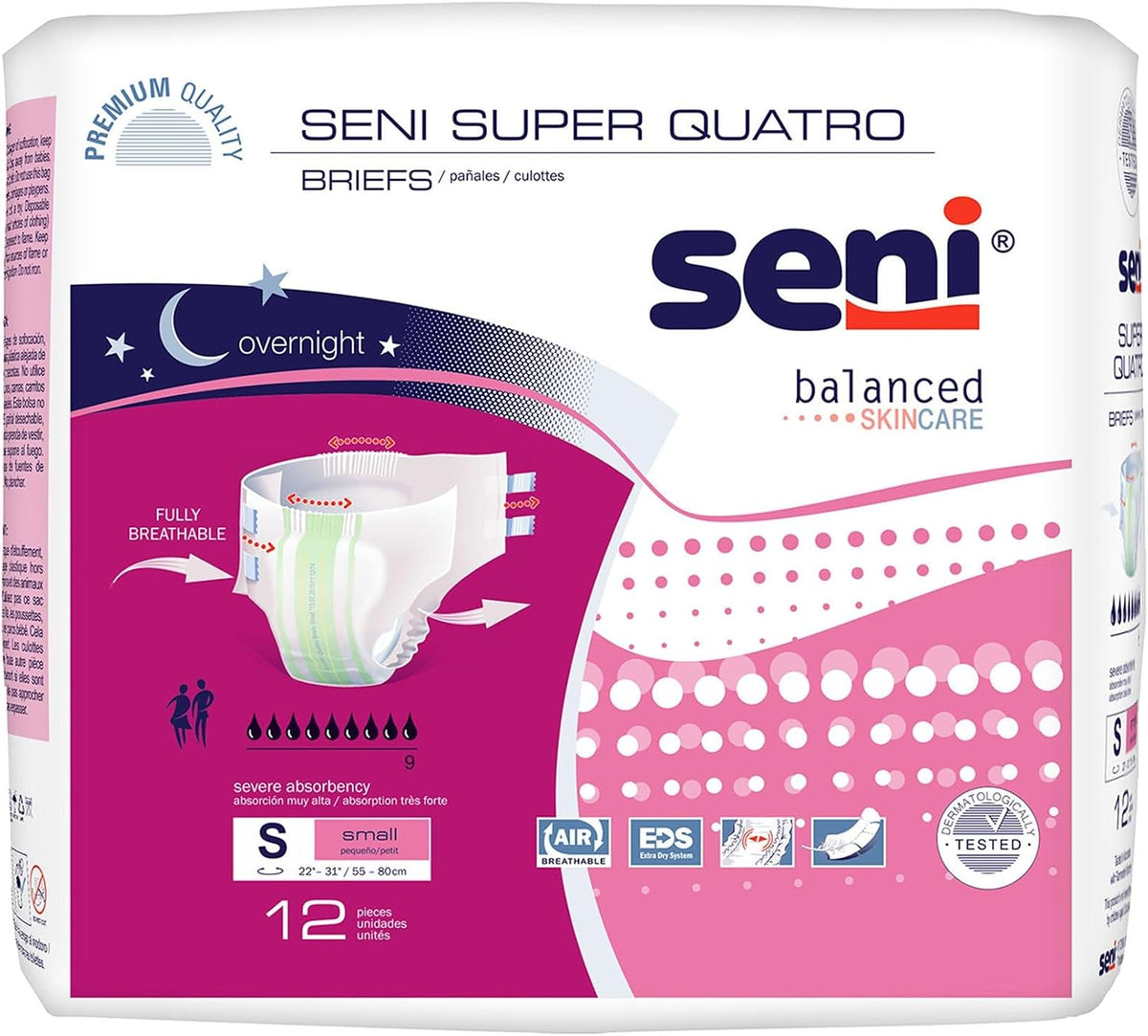 Super Quatro Unisex Adult Incontinence Briefs with, 22-31 in, 12 ct