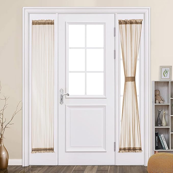 MIULEE 2 Panels Sidelight French Door Curtains Semi Sheer Panels for Narrow Window 25 x 72 Inches with Tieback - 2 Panels,Brown
