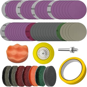 53 PCS Headlight Restoration Kit for Cars - 3 Inch DIY Drill Attachment with Sanding Discs (60-3000 Grit), Polishing Pad