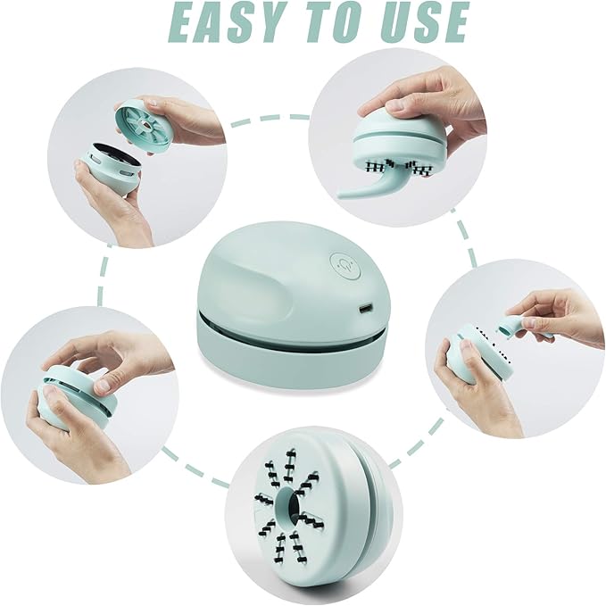 Desktop Vacuum Cleaner USB Charging with Vacuum Nozzle Cleaning Brush, Detachable Design & Portable Mini Table Dust Vaccum Cleaner, Clean Dust, Crumbs, Piano, Computer, Car Etc(Light Green)