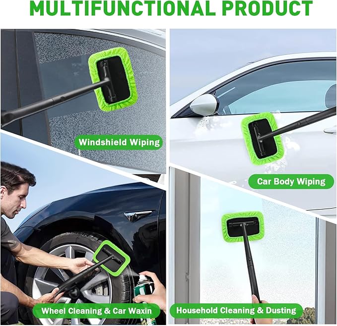 XINDELL Windshield Cleaning Tool – Grip 22” Microfiber Car Window Cleaner Dash & Windshield Brush with Ergonomic Handle, Reusable Pads for Interior & Exterior Glass Cleaning