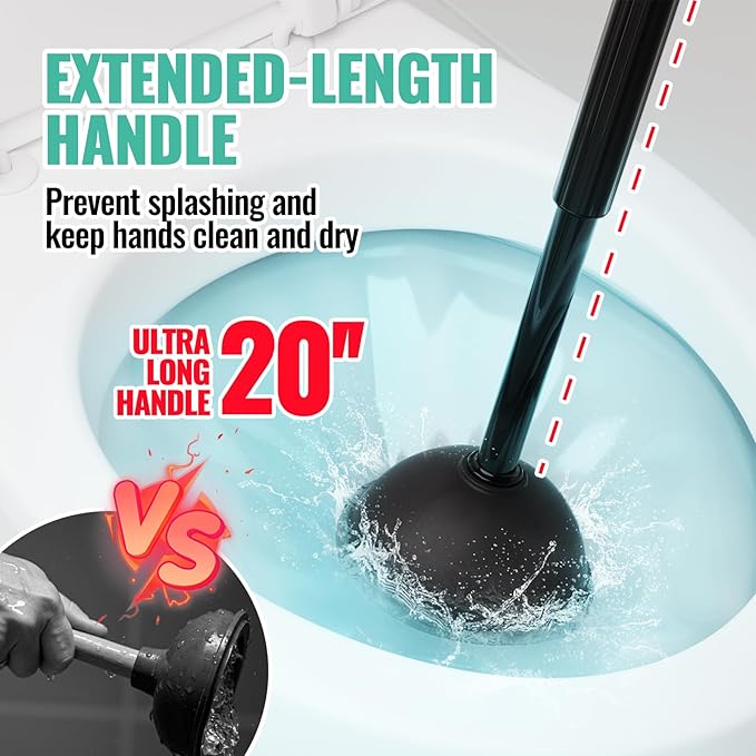 2PACK 3 in 1 Toilet Brush and Plunger Set with Crevice Cleaning Brush, Toilet Plunger and Brush Set with Extra Long Handle, Plungers for Bathroom Accessories, Bright Black
