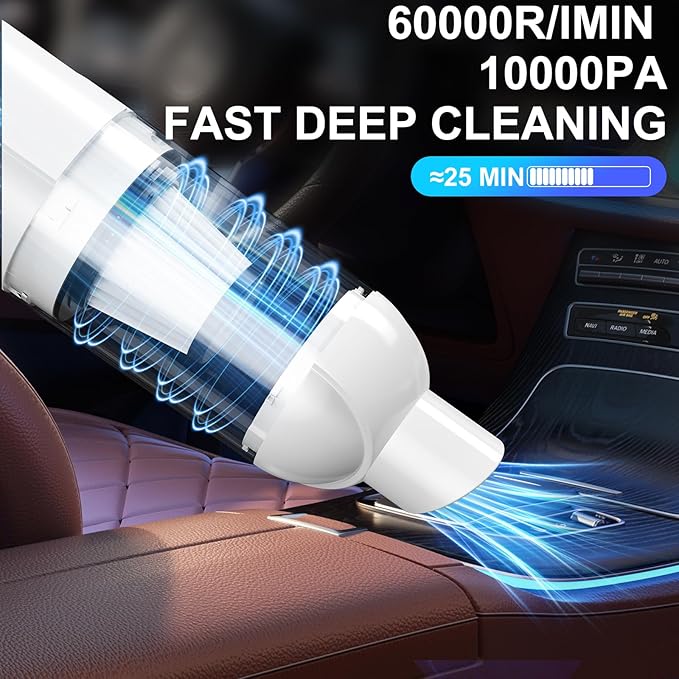 2-in-1 Cordless Handheld Vacuum Cleaner,10000PA Powerful Suction Portable Lightweight Hand Held Vacuum with LED Light,Multiple Accessories,USB Rechargeable,for Car, Office & Home Cleaning