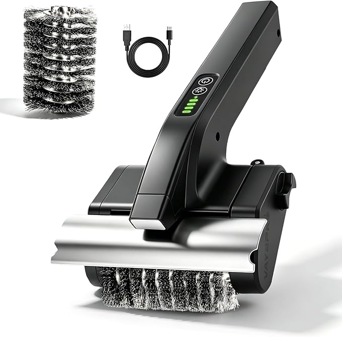 Electric Grill Brush, High Torque BBQ Bristle-Free Cleaner – Rechargeable Cordless with LED Light, Splash Guard & Scraper, Heavy Duty Grill Cleaning Tool for Outdoor Grill, Gift for Men Dad