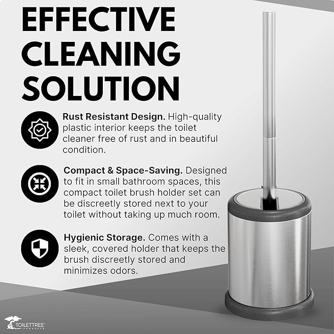 ToiletTree Products Toilet Brush with Lid - Sleek Toilet Bowl Brush and Holder - Toilet Scrubber Brush Set with Heavy-Weight Base - Lidded Toilet Bowl Cleaner Brush and Holder - Chrome (2 Pack)