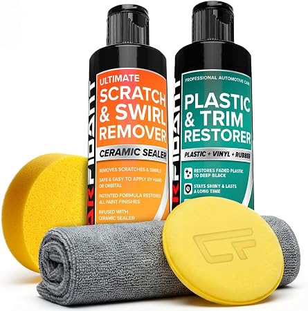 Carfidant Scratch & Swirl Remover Kit with Trim & Plastic Restorer - Car Detailing Kit