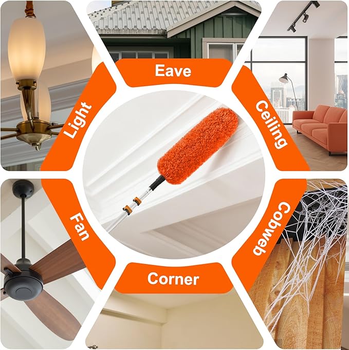 SISUPASSIE 36FT Reach High Ceiling Duster Kit, Window Cleaning kit with 7-30FT Extension Pole, Fan Duster for Ceiling Fan Blades, Microfiber Feather Duster, Rotatable Window Squeegee and Cobweb Duster