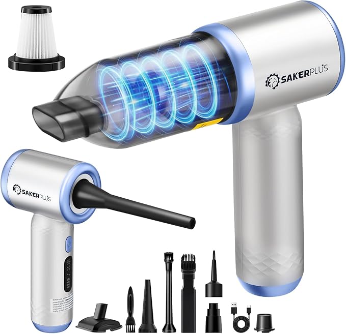 SakerPlus Mini Vacuum Cleaner, 3 in 1 Cordless Handheld Vacuum Cleaners, 18000Pa High Power Car Vacuum Cleaner with Brushless Motor,Adjustable Car Vaccum Portable Cordless for Cars,Desktop-Blue