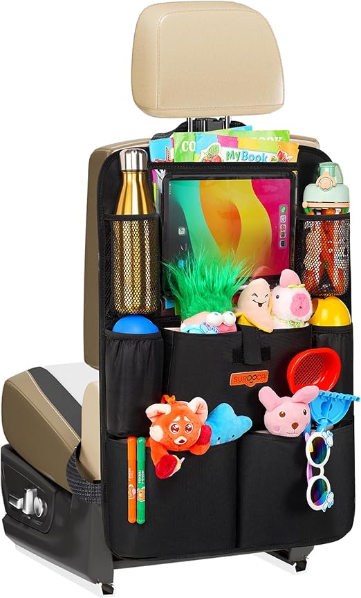 SURDOCA Upgraded Car Organizer with 11-inch Tablet Holder, 8 Pockets, Car Seat Protector for Road Trips - Car Storage an