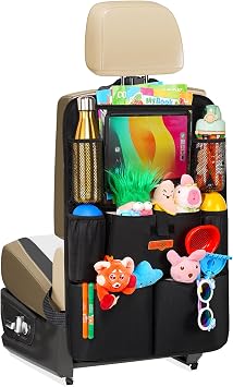 SURDOCA Upgraded Car Organizer with 11-inch Tablet Holder, 8 Pockets, Car Seat Protector for Road Trips - Car Storage an