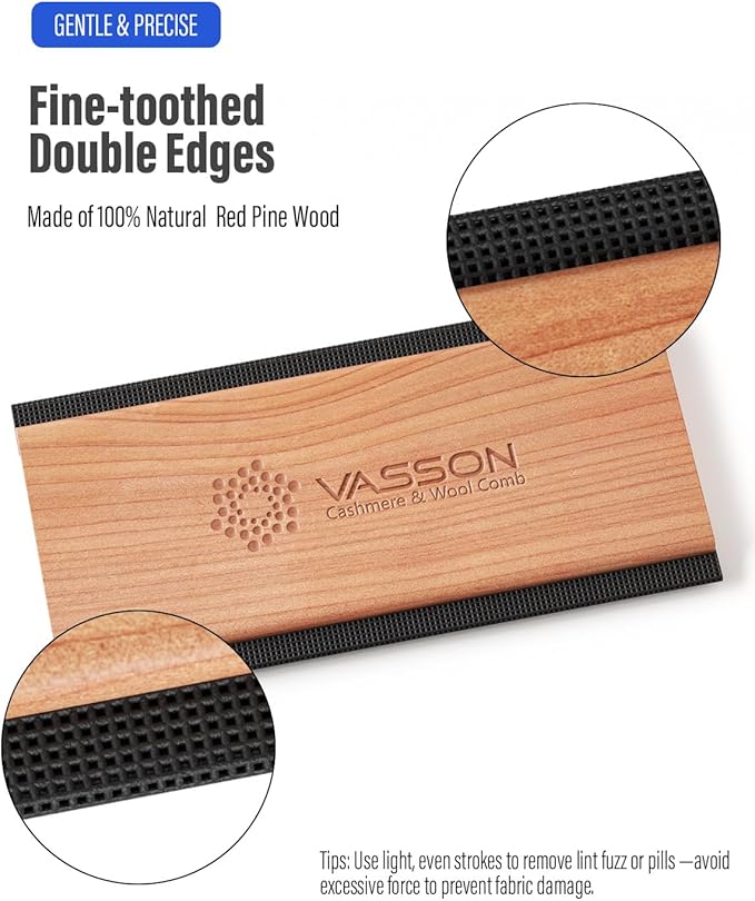 Cashmere Comb for Sweaters, Sweater Comb for Removing Pills and Fuzz, Gentle on Wool & Knitwear, Portable Handheld Clothing Care Tool with Storage Pouch