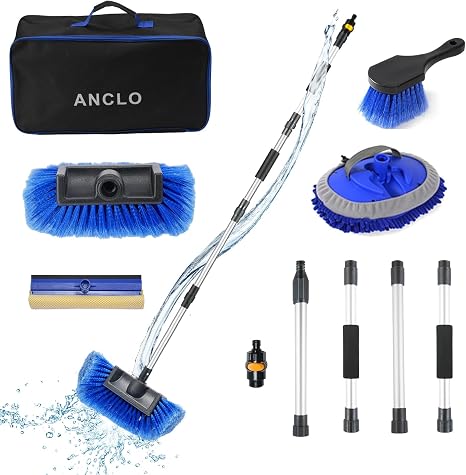 64'' Car Wash Brush with Long Handle, RV Flow-Through Wash Brush with Adjustable Handle, Anti-Scratch Plus Size Soft Car